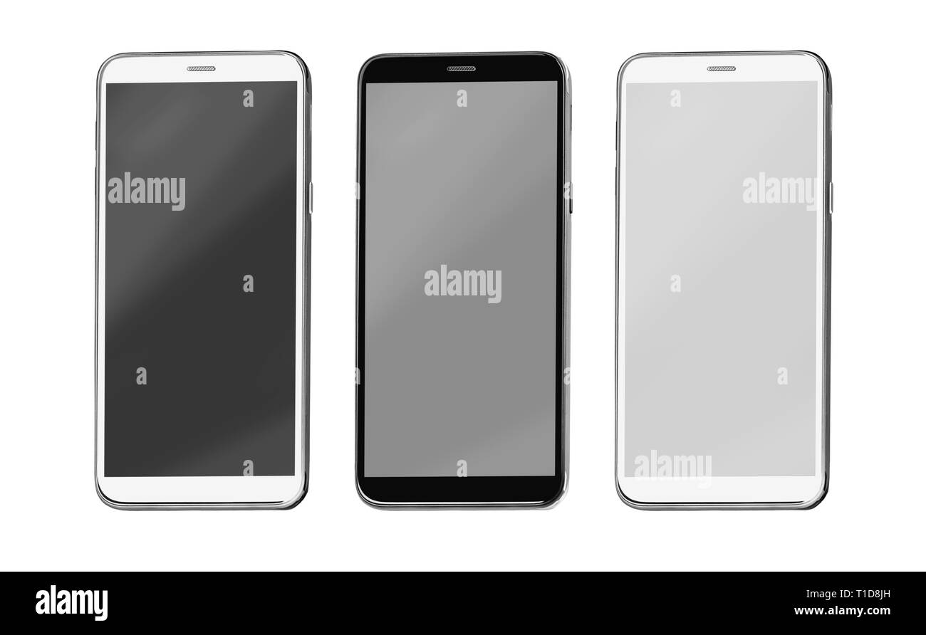 Moderno touch screen smartphone isolato su sfondo bianco con tracciato di ritaglio Foto Stock