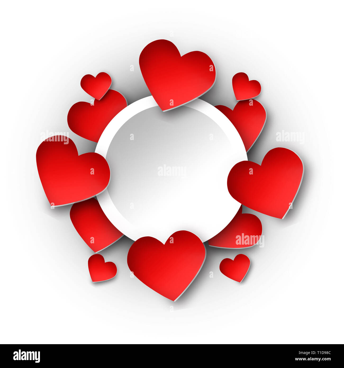 Il giorno di San Valentino del telaio dello sfondo con la carta tagliata cuori rossi, illustrazione vettoriale Foto Stock