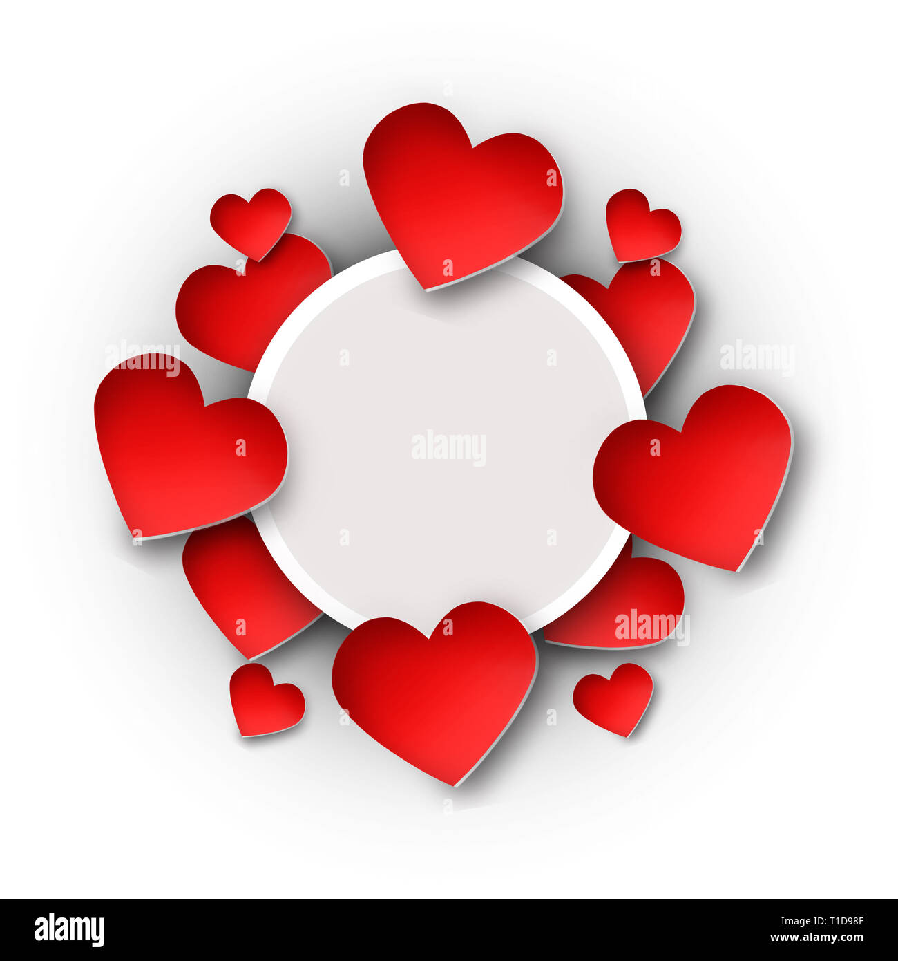 Il giorno di San Valentino del telaio dello sfondo con la carta tagliata cuori rossi, illustrazione vettoriale Foto Stock