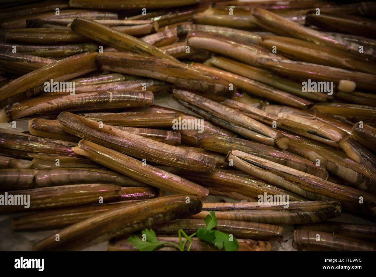 Un close-up foto di un mucchio di gusci data al mercato Foto Stock