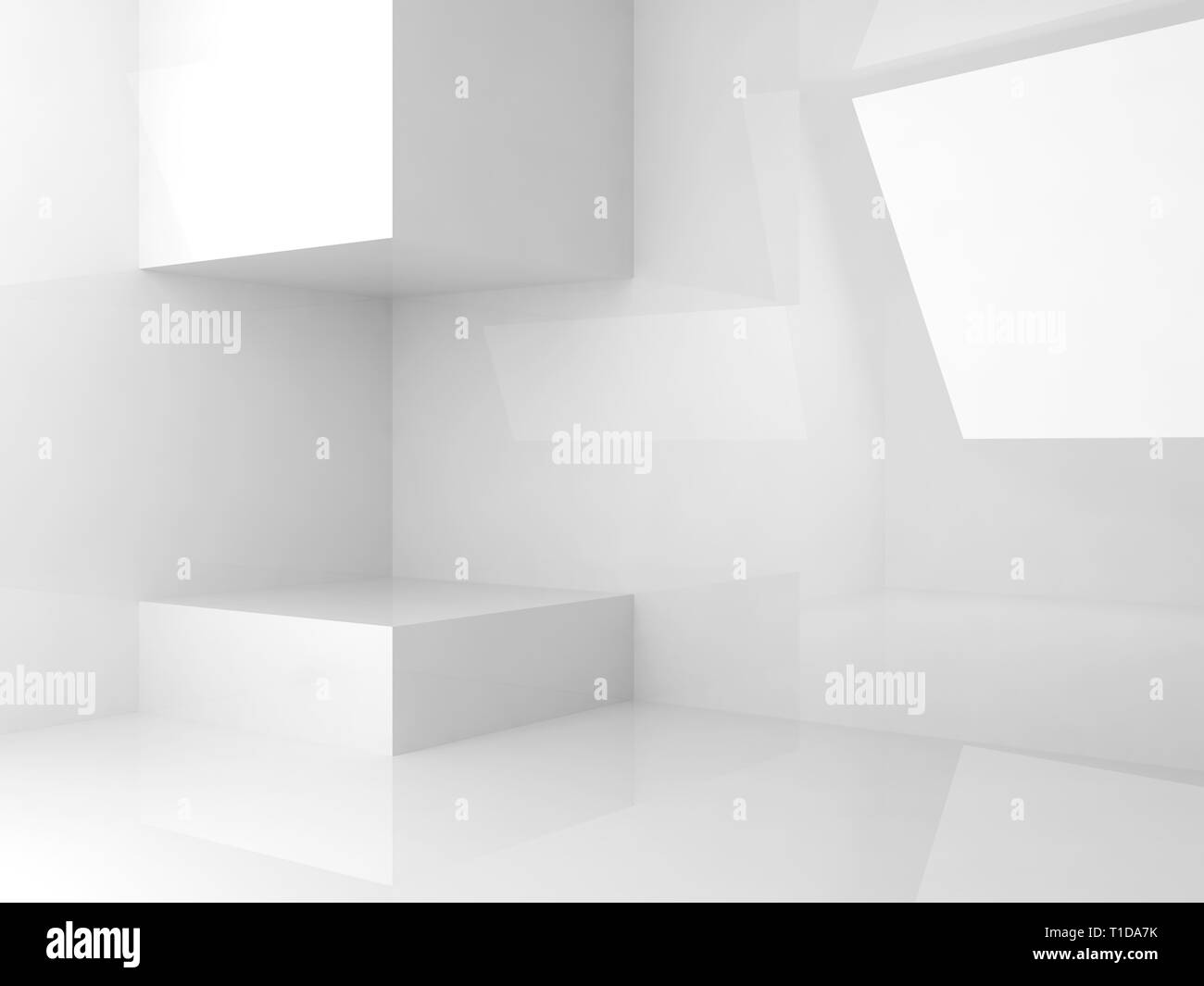Abstract interni bianchi sfondo, camera con pareti lucide e angolo di  installazione, 3D render illustrazione Foto stock - Alamy