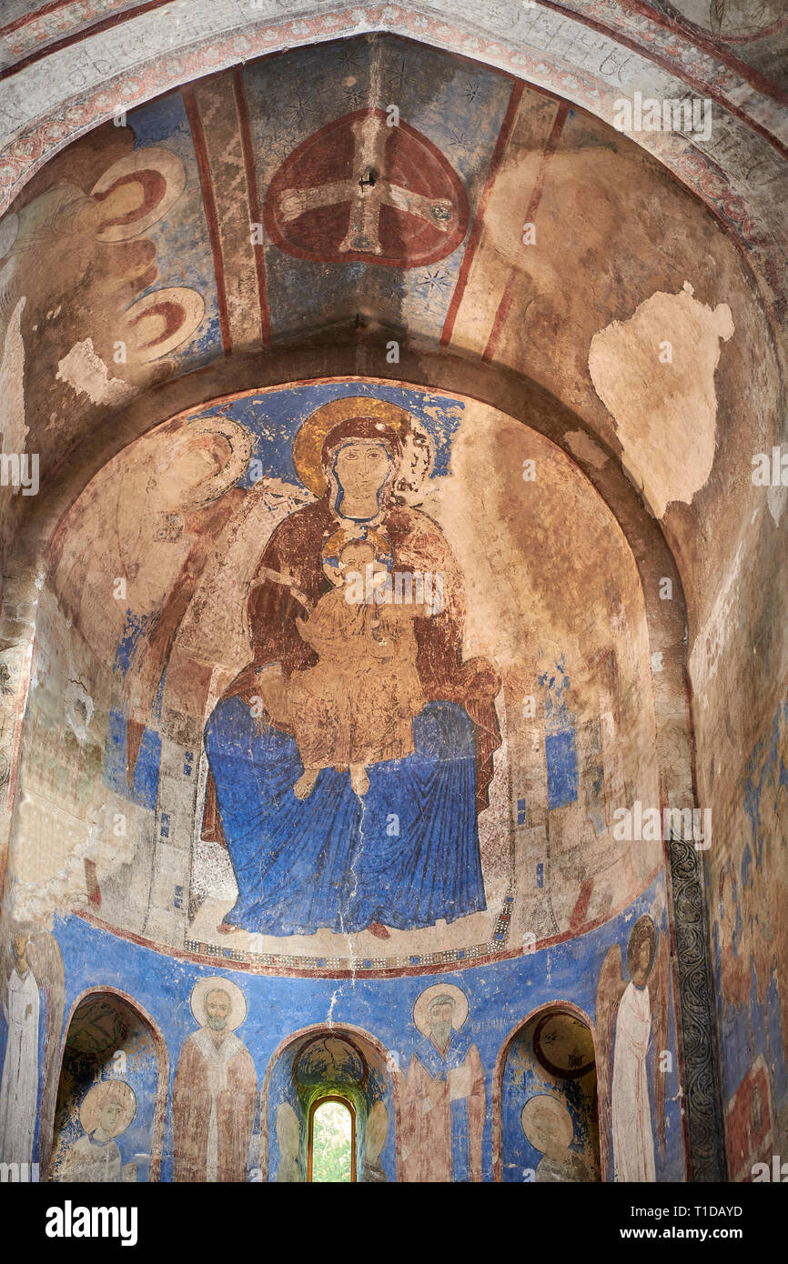 Le foto e le immagini della storica affreschi della chiesa di St Nicholas interni nel medievale monastero Kintsvisi Ortodossa Georgiana Monastero Complesso d Foto Stock