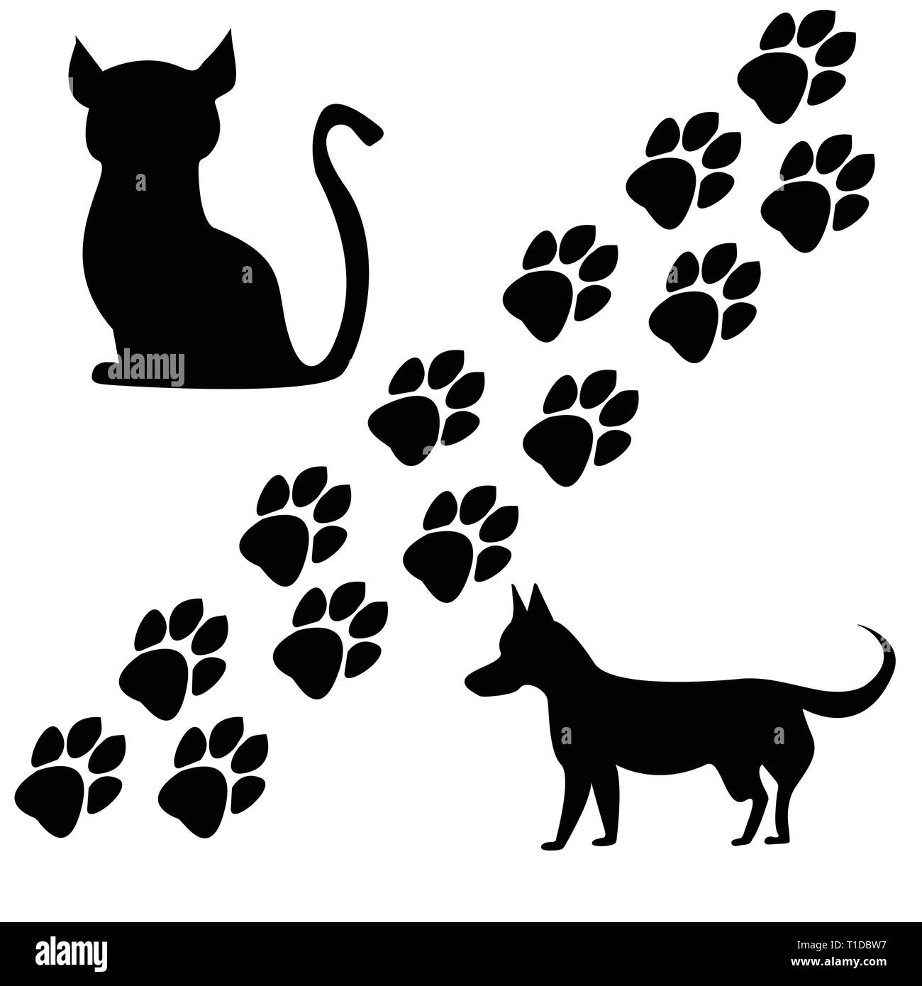 Di cane e di gatto sagome Paw segna Illustrazione Vettoriale
