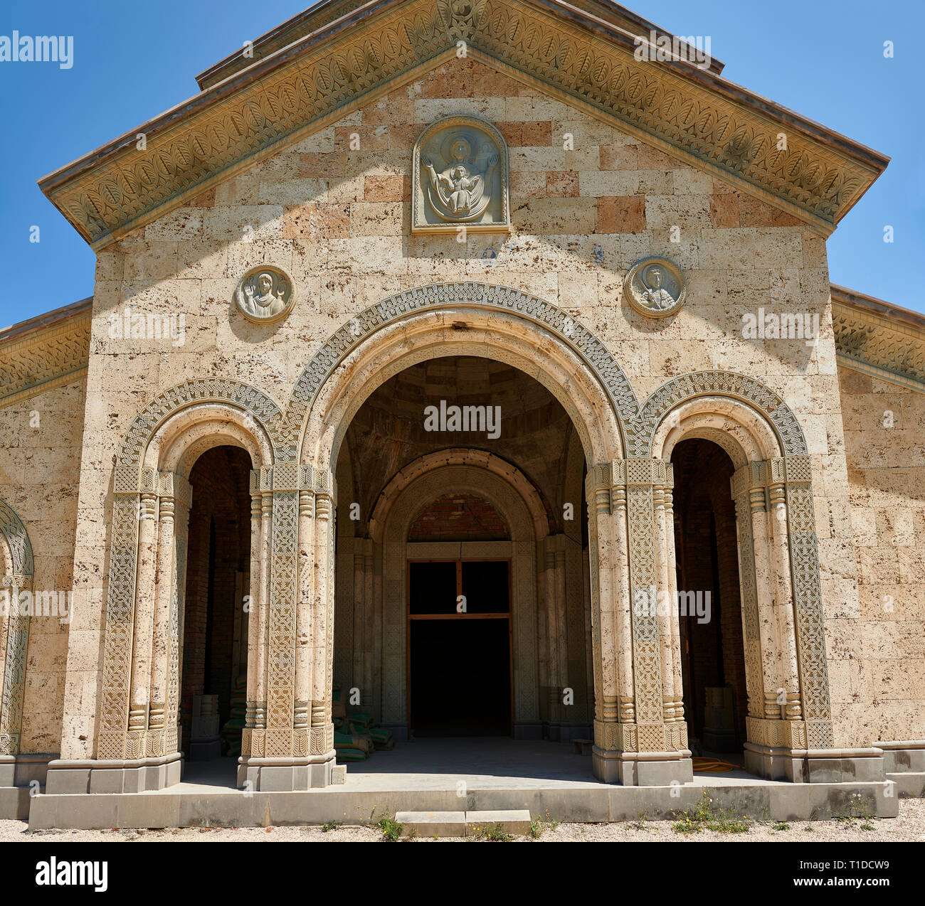 Close up foto e immagini del rilievo xculpture muratura in pietra.Il monastero di santa Nino in Bodbe, una Ortodossa Georgiana complesso monastico e la sede del Foto Stock