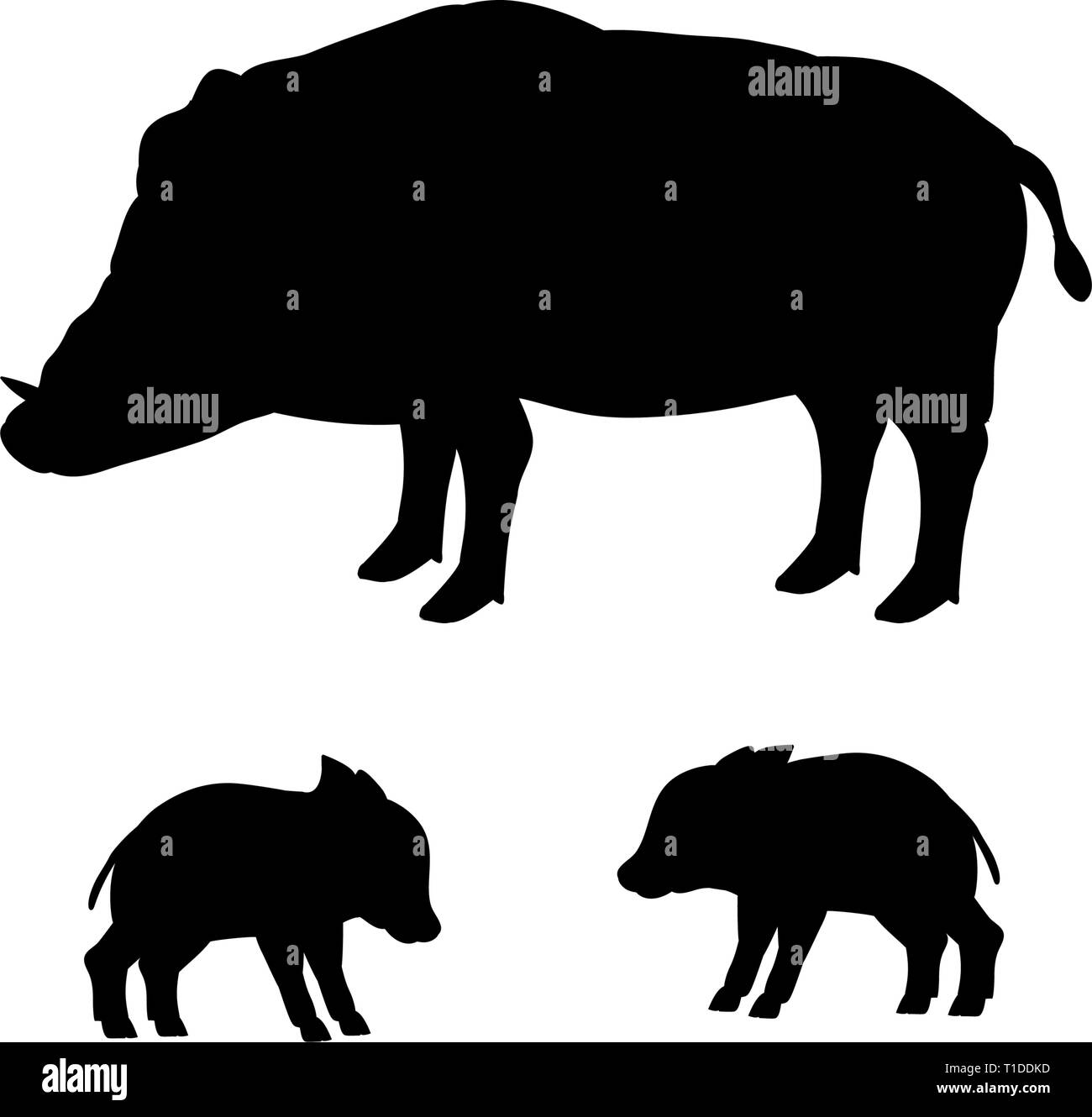 Cinghiali selvatici nero animale silhouette Illustrazione Vettoriale