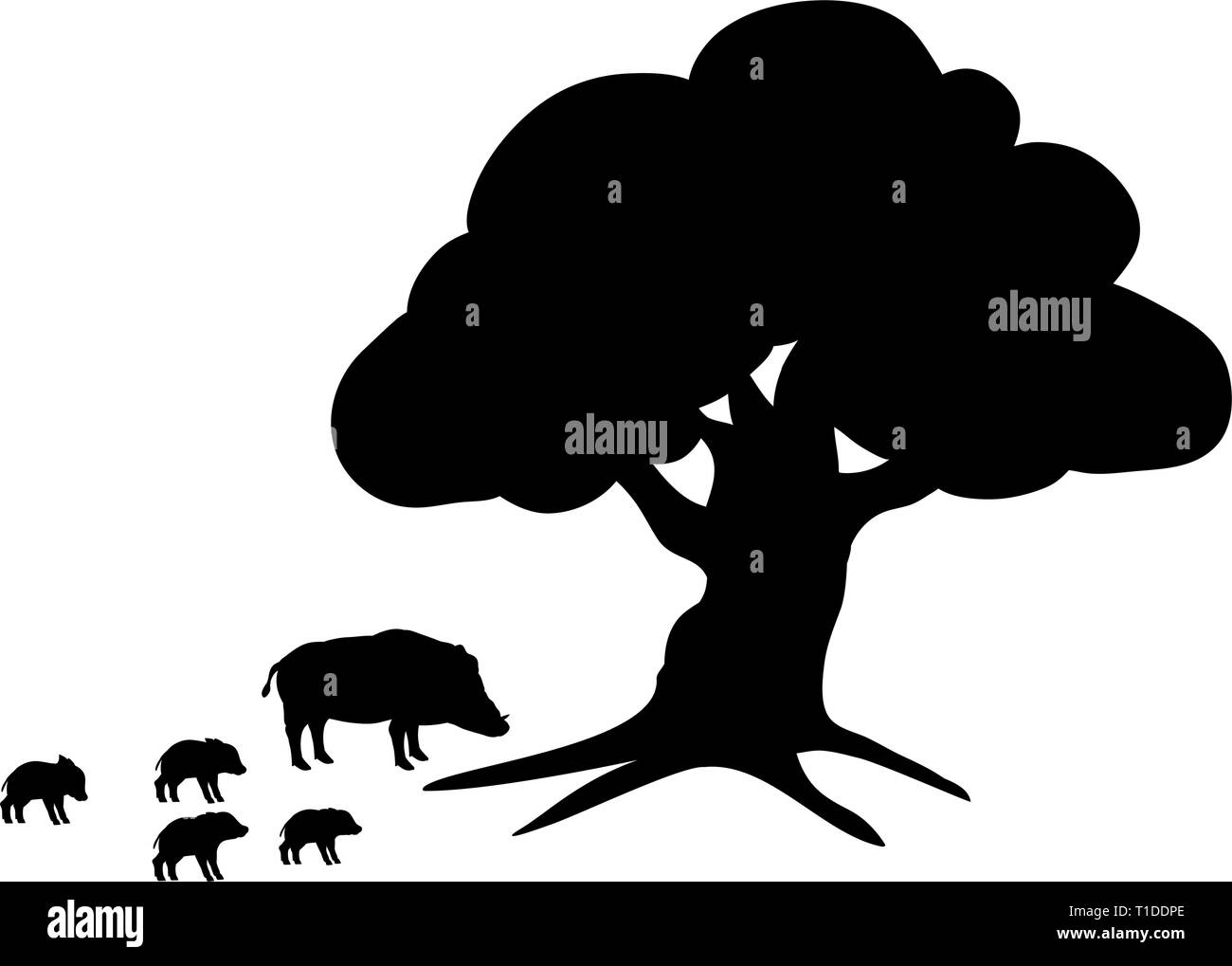 Cinghiali selvatici nero animale silhouette Illustrazione Vettoriale