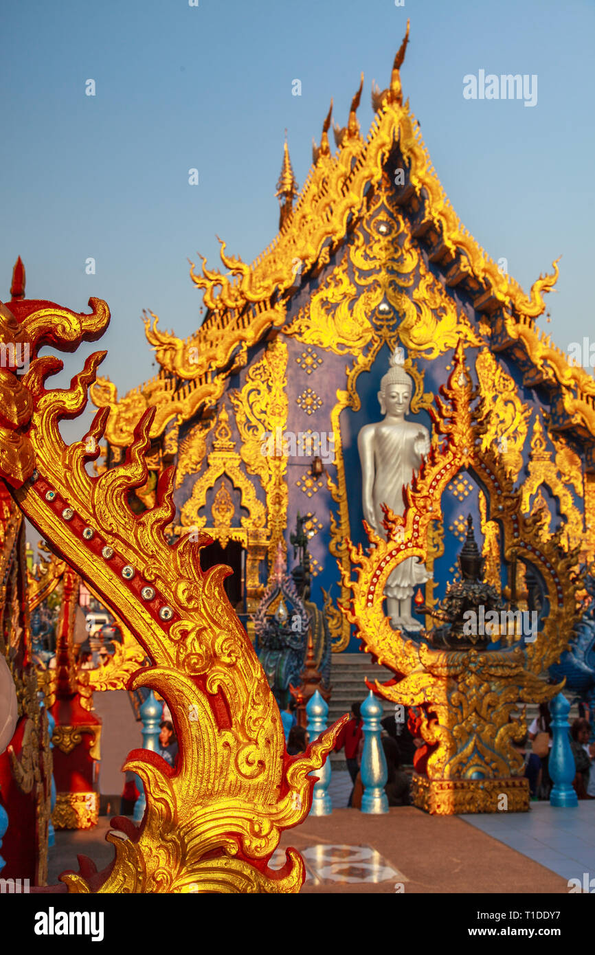 Il Tempio Azzurro in Chiang Rai (Wat Rong Suea dieci) Foto Stock