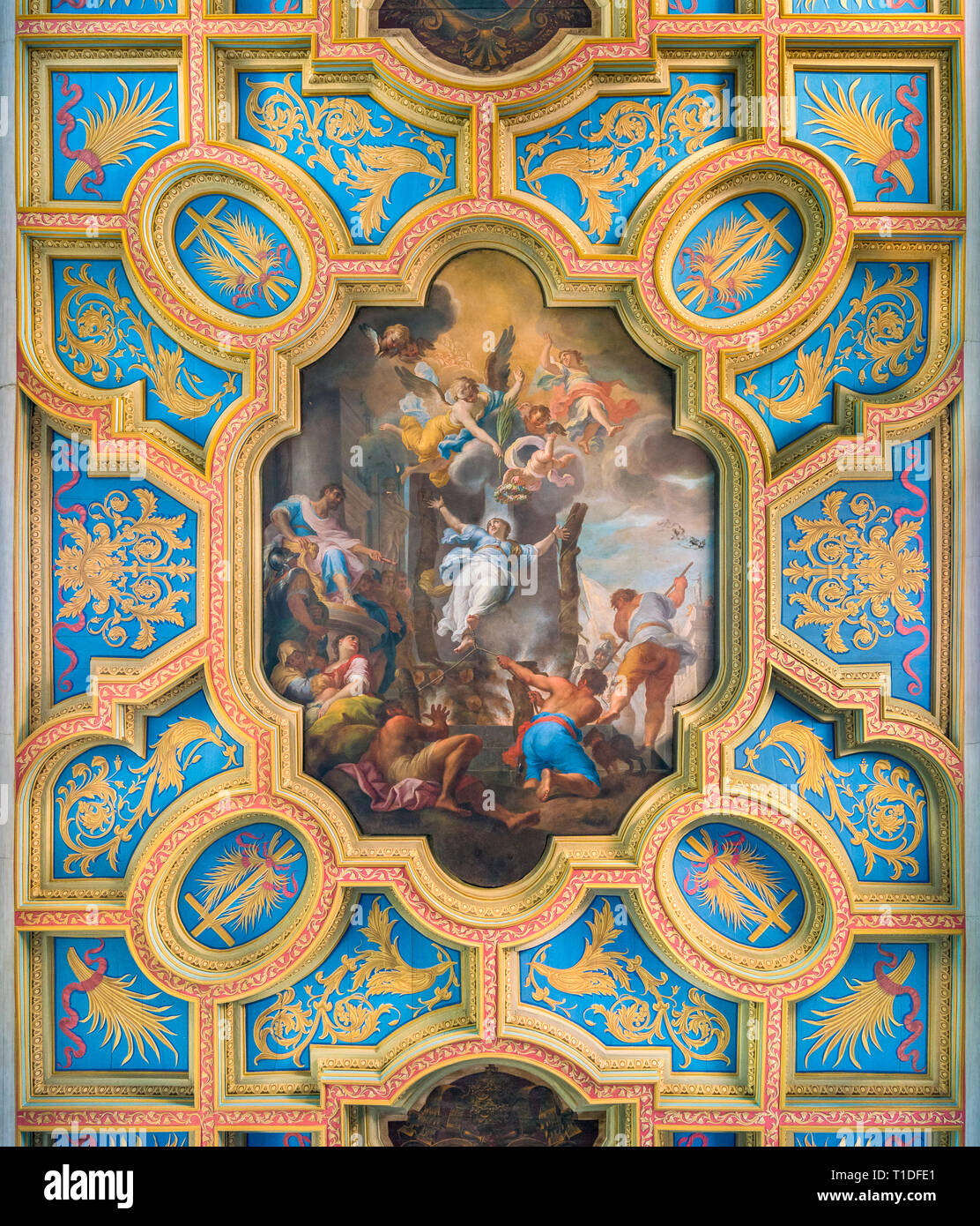 "Il martirio di Santa Anastasia" di Michelangelo Cerruti nella Basilica di Sant'Anastasia nei pressi del Palatino a Roma, Italia. Foto Stock