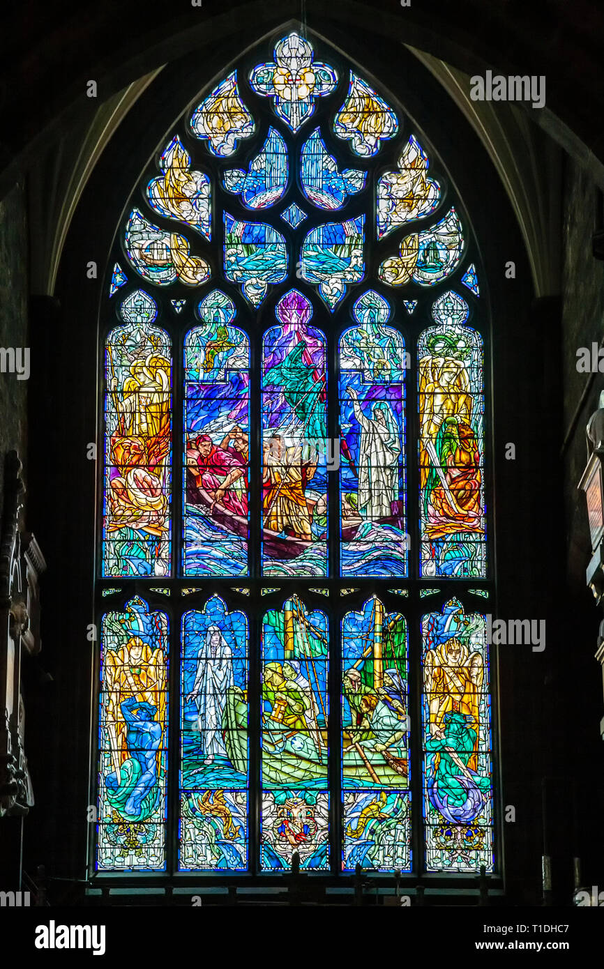 Vetrata, St. Giles' Cattedrale, Edimburgo, Scozia, Regno Unito Foto Stock