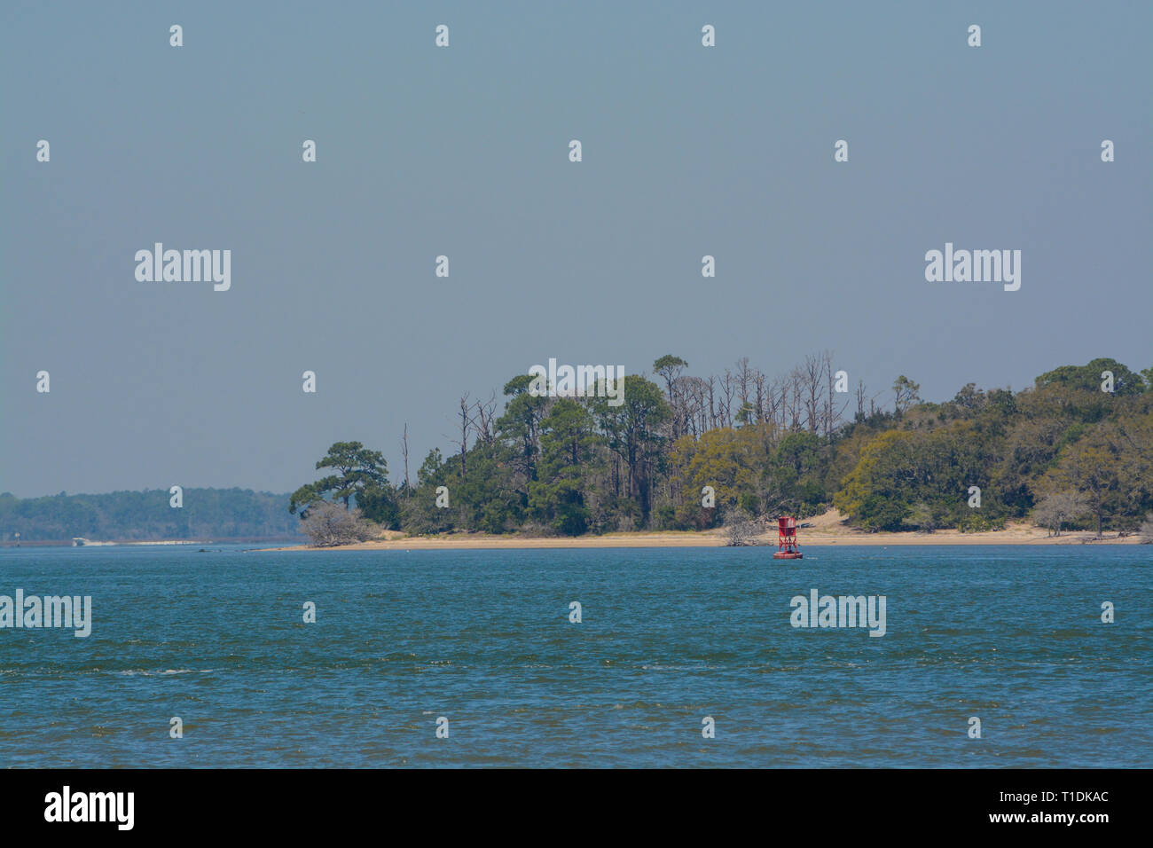 Vista di Cumberland Sound in corrispondenza della bocca del St Mary's River. Nassau County, Florida USA Foto Stock