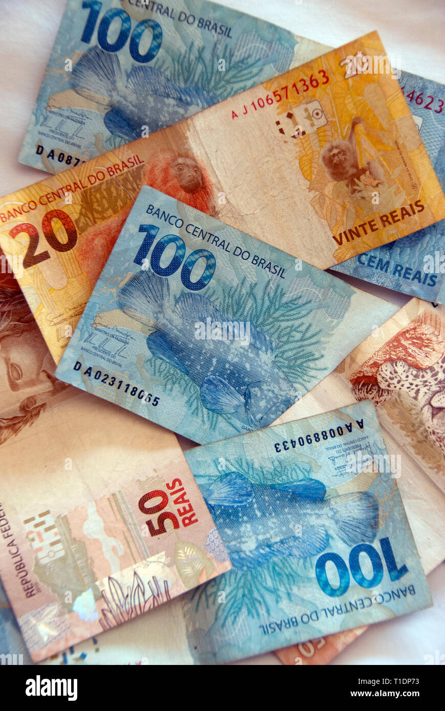 Banconote brasiliano (carta moneta) nel 2015 Foto Stock