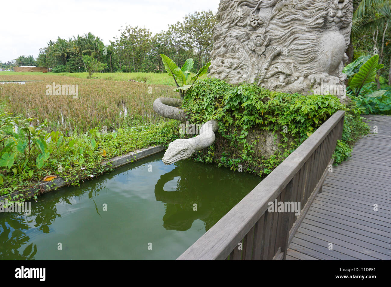 La scultura di un serpente a Monkey Forest in Indonesia, Bali, 09.08.2018 Foto Stock