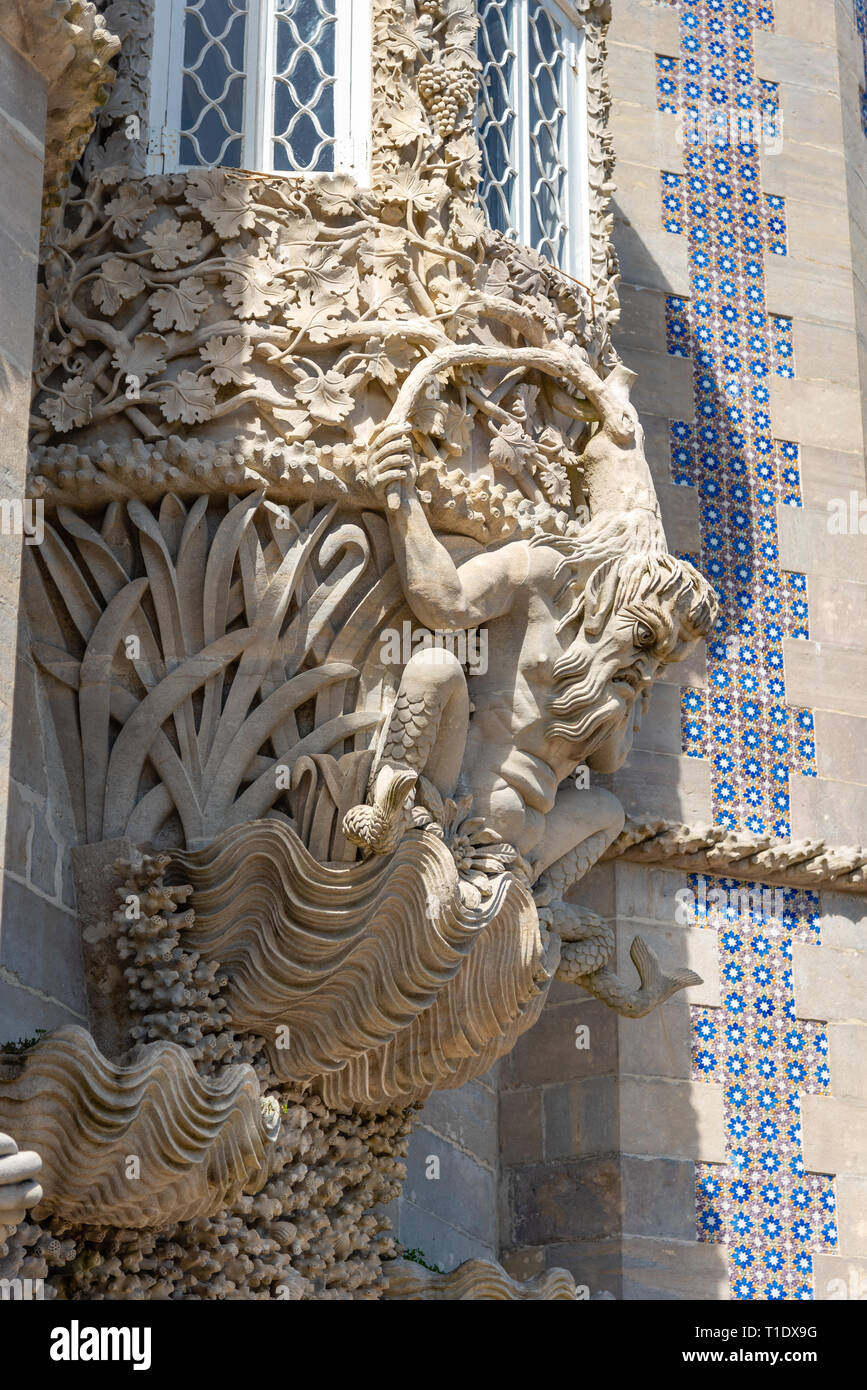 Pena Palace. Il palazzo è un sito Patrimonio Mondiale dell'UNESCO e una delle sette meraviglie del Portogallo. Sintra, Portogallo Foto Stock