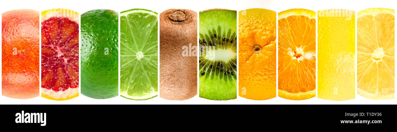 Raccolta di panorama di intere e tagliare i frutti tropicali Foto Stock
