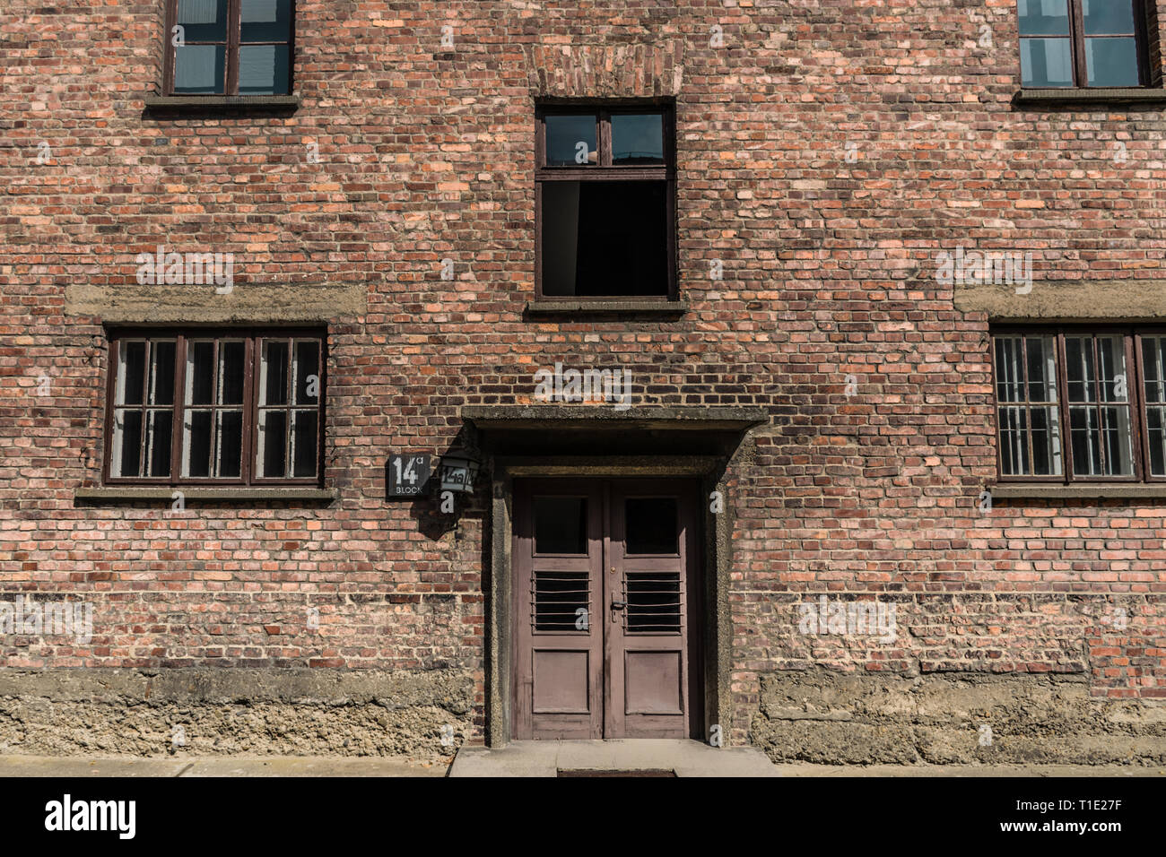 Il blocco 14, al campo di concentramento nazista di Auschwitz in Oświęcim, Polonia, patrimonio mondiale dell UNESCO Foto Stock