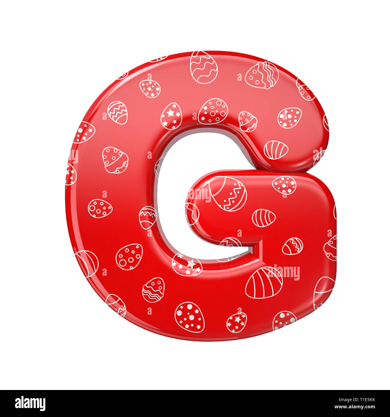 Uovo di Pasqua lettera G - grande 3d di colore rosso e bianco celebrazione font isolati su sfondo bianco. Questo alfabeto è la soluzione ideale per creative illustrazioni si riferiscono Foto Stock