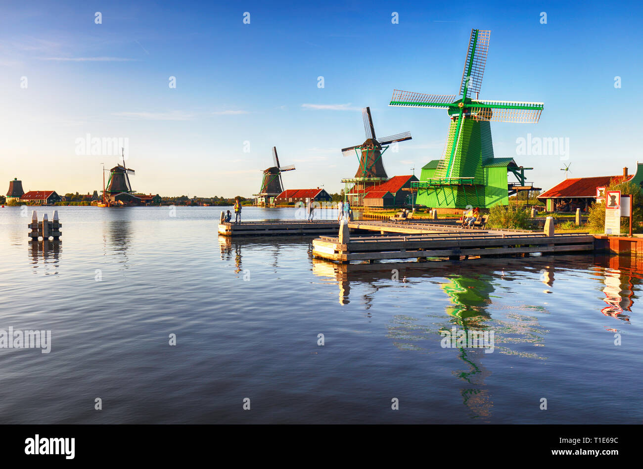 Paesi Bassi il mulino a vento, Zaanse Schans - Zaandam, nei pressi di Amsterdam Foto Stock