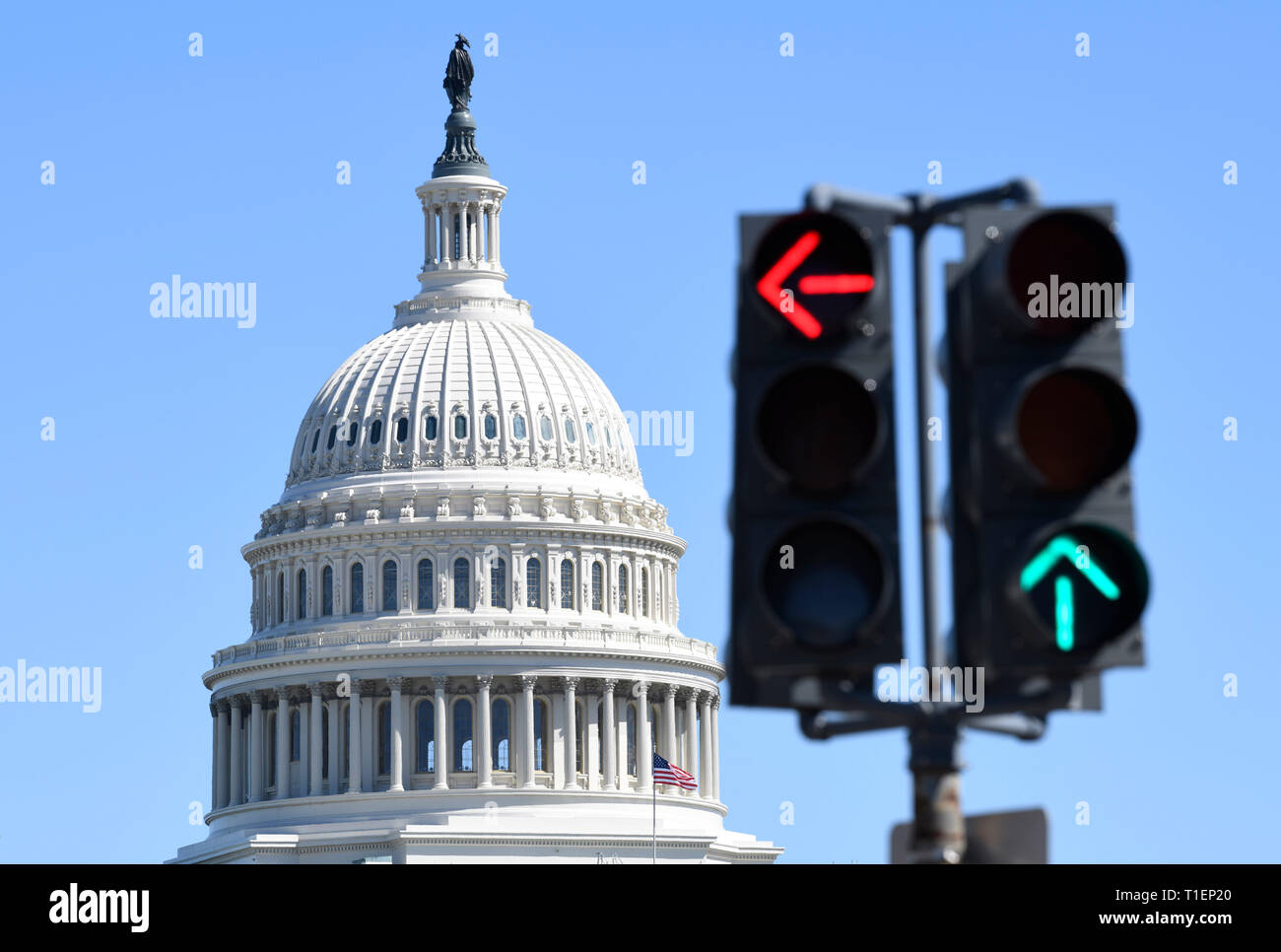 Washington, Stati Uniti d'America. 26 Mar, 2019. Gli Stati Uniti Capitol è visto in Washington, DC, Stati Uniti, il 26 marzo 2019. Gli Stati Uniti Casa dei Rappresentanti non riuscita su Martedì per ignorare il presidente Donald Trump il veto di una risoluzione del congresso del suo blocco di dichiarazione di una emergenza nazionale presso la nazione meridionale del confine con il Messico. Credito: Liu Jie/Xinhua/Alamy Live News Foto Stock