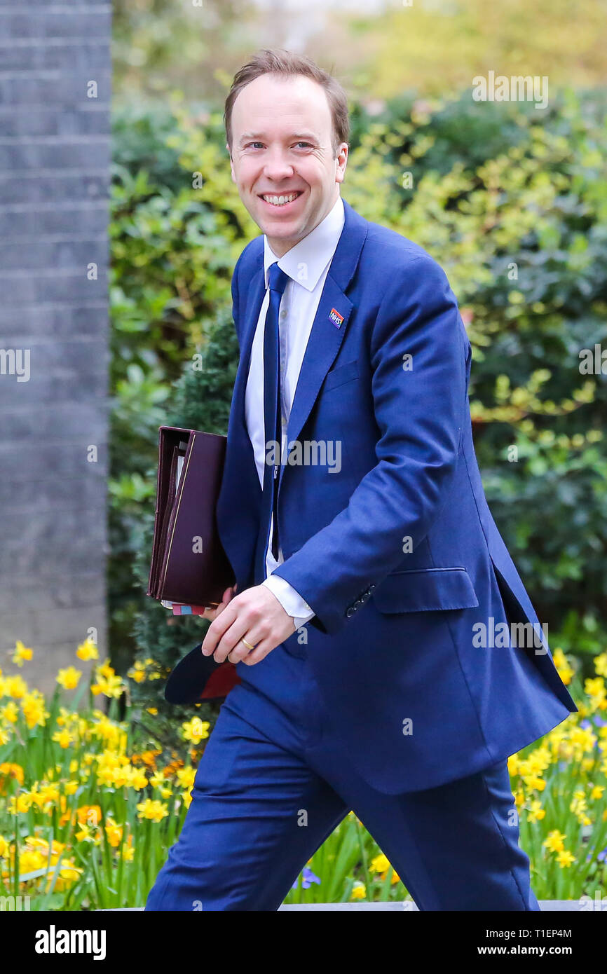Londra, UK, UK. 26 Mar, 2019. Matthew Hancock - il Segretario di Stato per la salute e la cura sociale visto arrivare a Downing Street a frequentare il settimanale riunione del gabinetto. Credito: Dinendra Haria/SOPA Immagini/ZUMA filo/Alamy Live News Foto Stock
