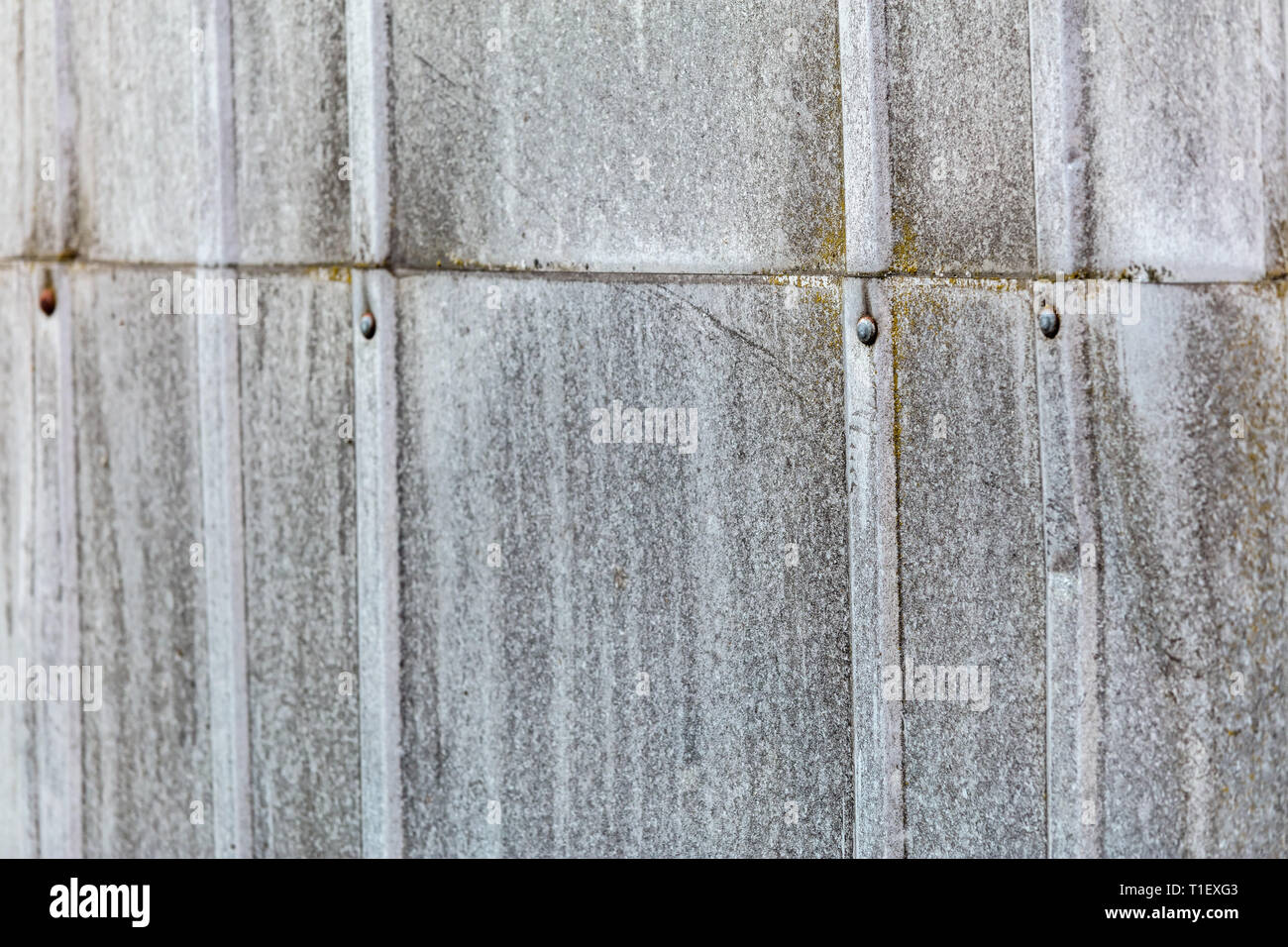 Rusty ferro corrugato parete sfondo testurizzato. grungy parete metallica texture Foto Stock