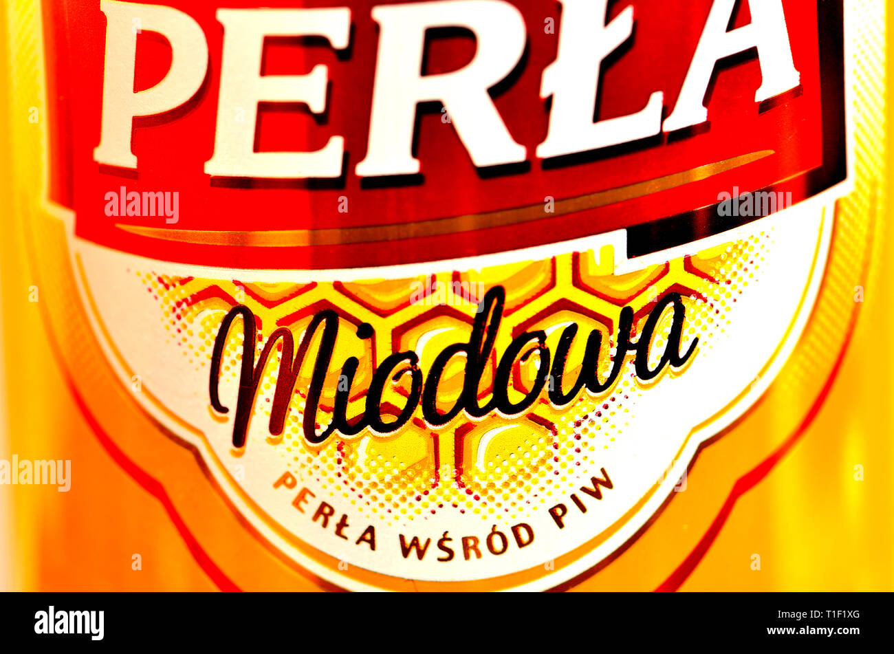 Il polacco "miele" Birra (perla) 6% lager aromatizzata con miele di Lublino regione della Polonia Foto Stock
