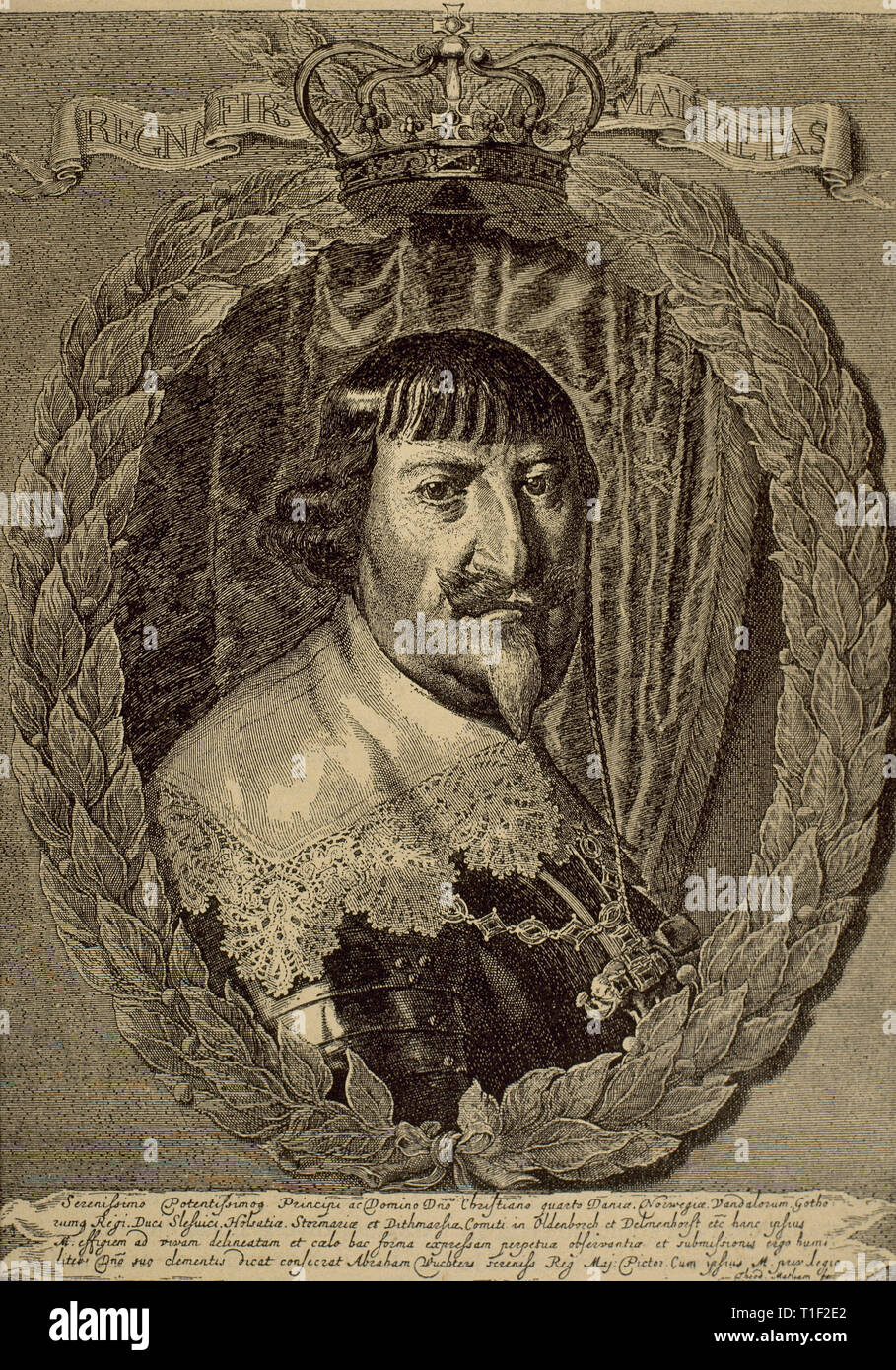 Cristiano IV di Danimarca (1577-1648). Re di Danimarca e Norvegia. Incisione di Th. Matham, xvii secolo. Foto Stock