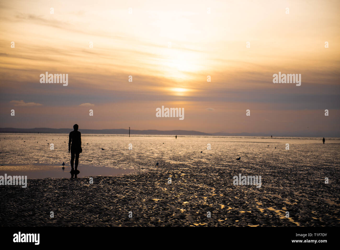 Un altro posto di Antony Gormley a Crosby Beach, Liverpool Foto Stock