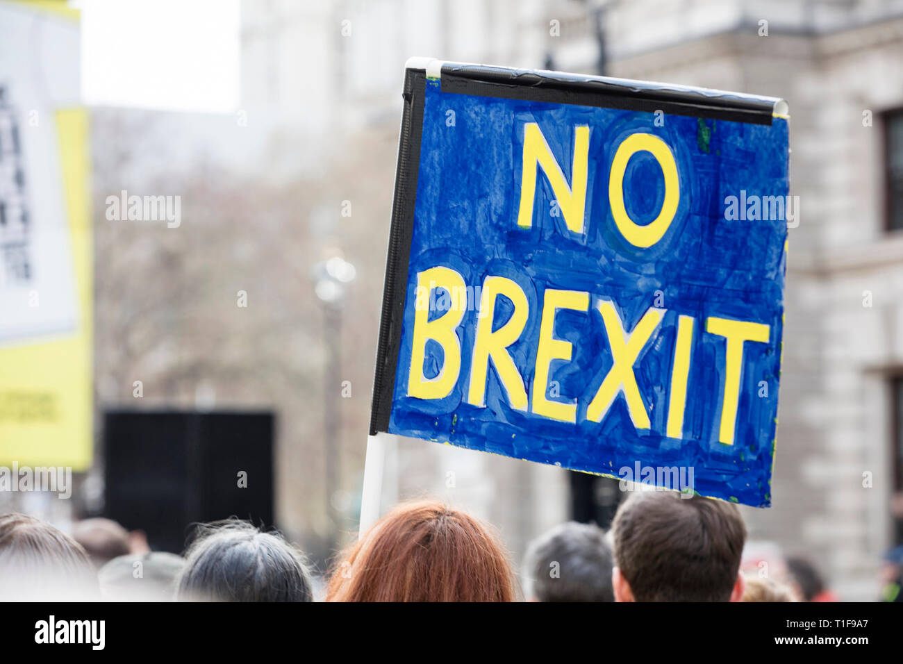 No Brexit banner in una protesta politica a Londra Foto Stock