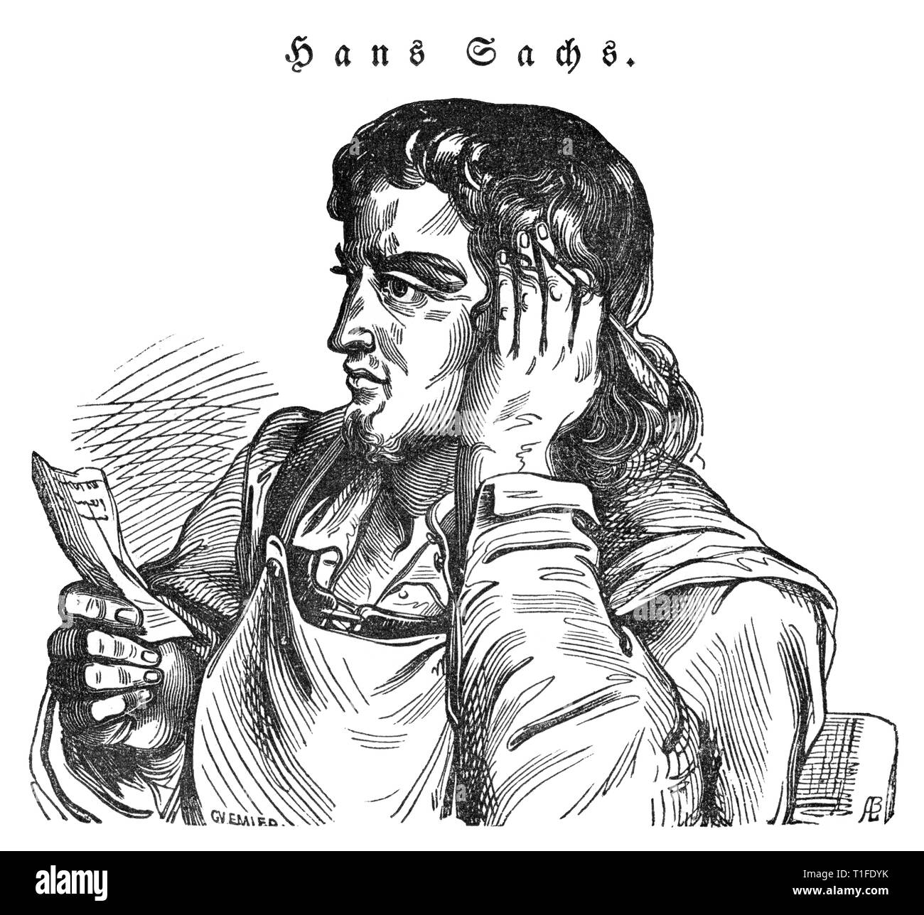 Europa, Deutschland, Bayern, Norimberga, Hans Sachs, Motiv aus : ' Das Pfennig-Magazin ' , n. 309, 02. März 1838 , Druck und Verlag F. A. Brockhaus, L Foto Stock