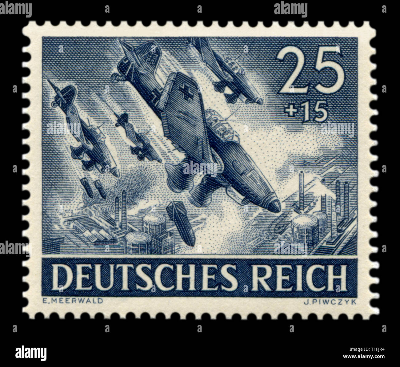 German Historical timbro: Dive bombardieri Junkers Ju 87, Stuka - uno dei simboli della guerra lampo, il bombardamento delle raffinerie di petrolio, la Wehrmacht giorno 1943 Foto Stock