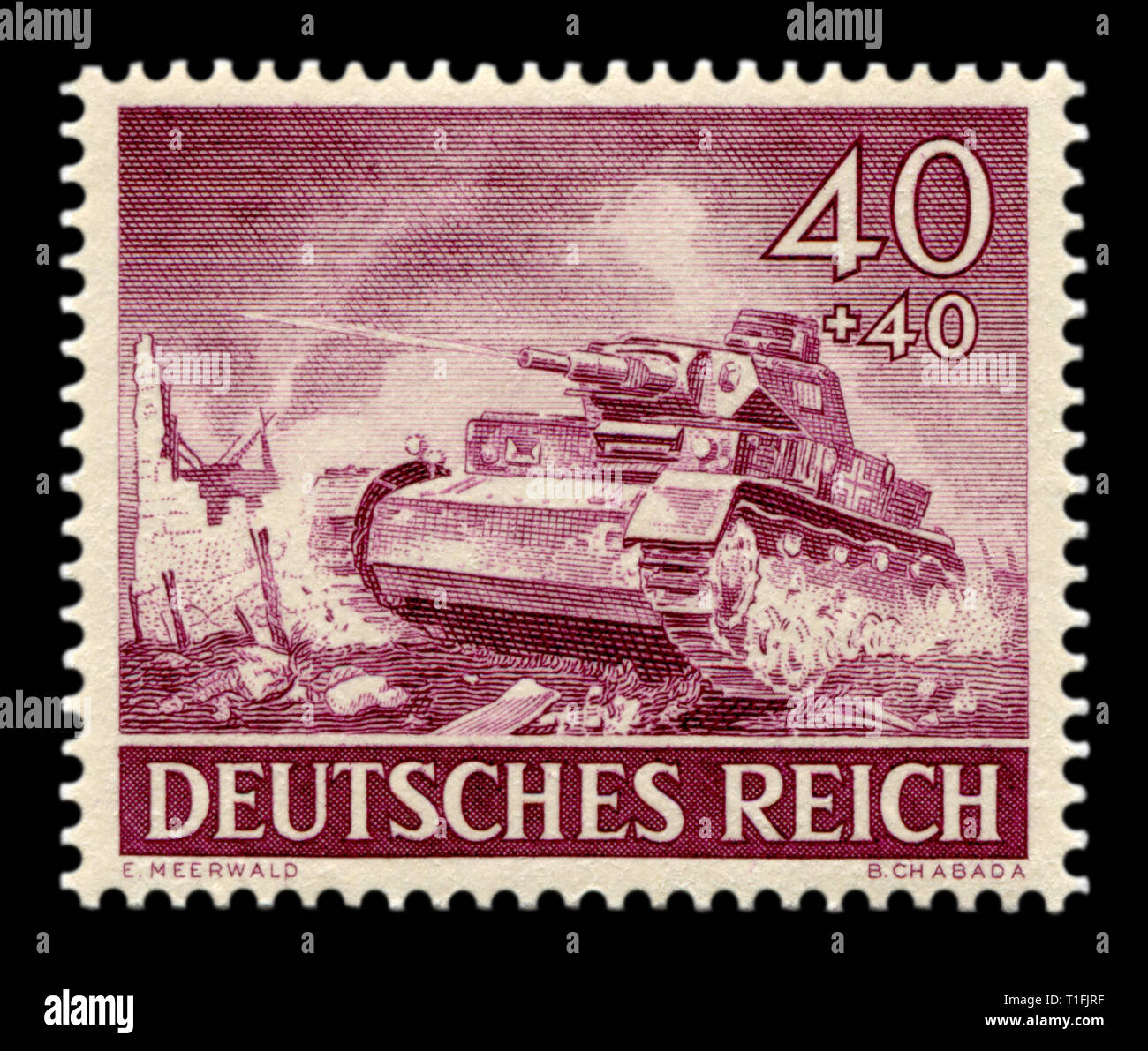 German Historical timbro: tedesco serbatoio medio Panzer PzKpfw IV sulle rovine della città di Stalingrado. Wehrmacht, memorial day problema 1943 Foto Stock
