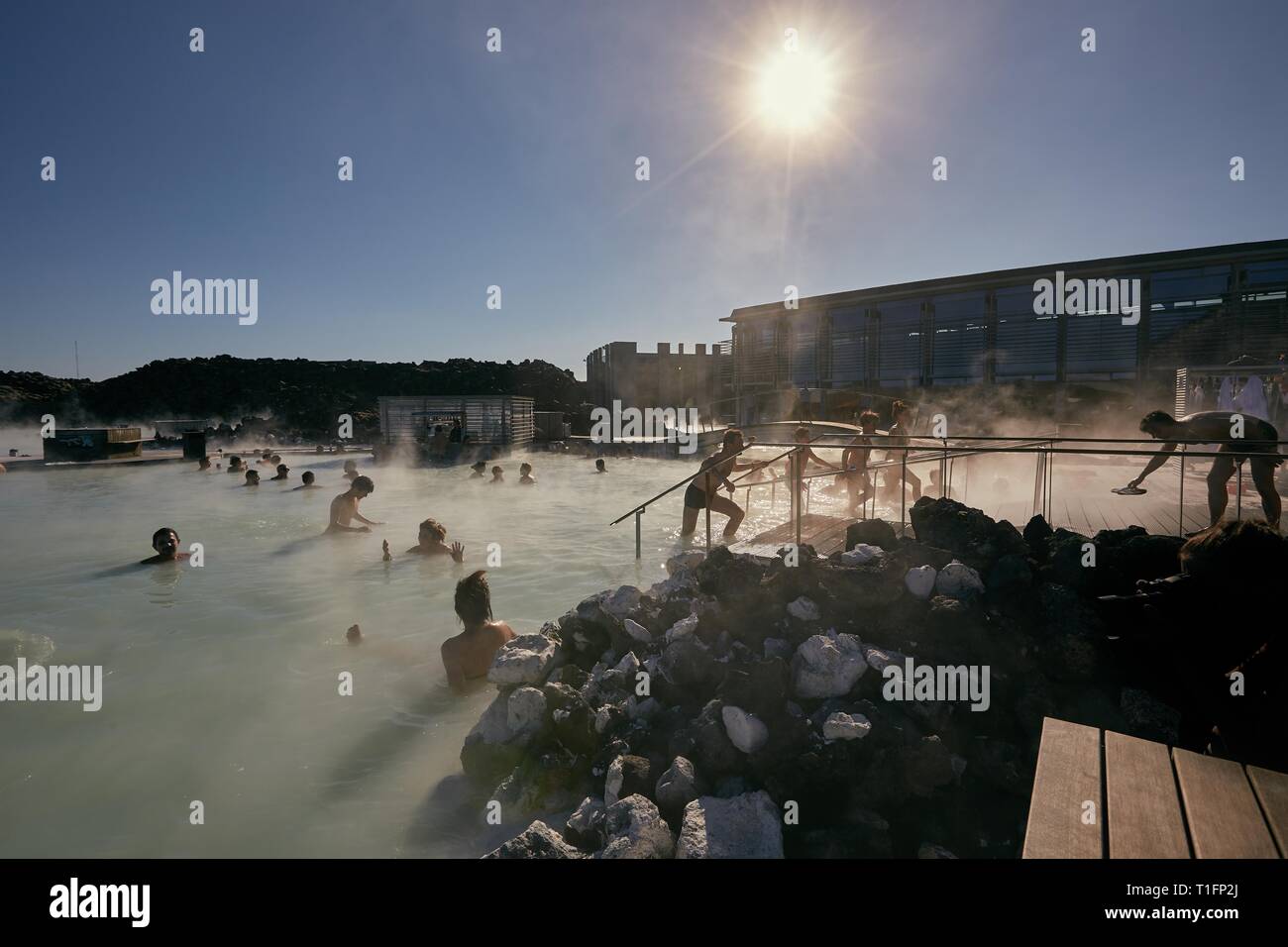 Piscina termale con acqua calda Foto Stock