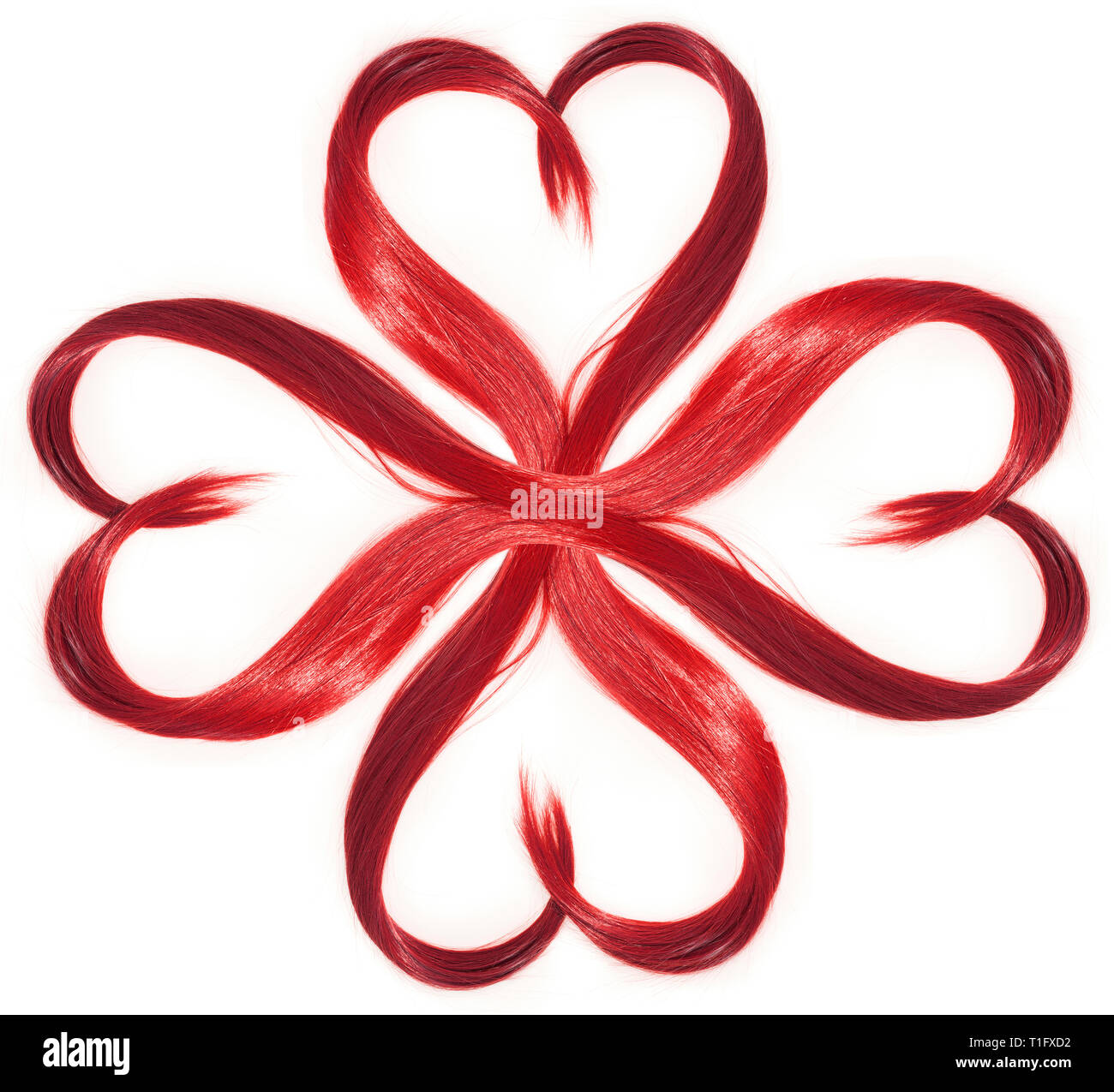 Capelli rossi a forma di fiore con cuore astratto o il trifoglio. isolato su bianco Foto Stock