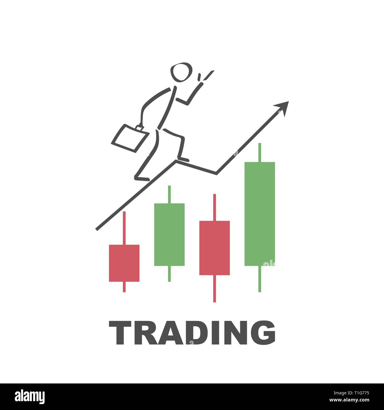 Imprenditore corre verso il successo con il trading - vettore Illustrazione Vettoriale