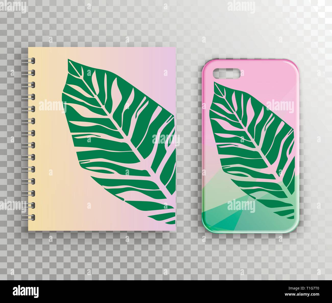 Seth Layout blocco note su la molla e il coperchio. Stampa foglia silhouette Illustrazione Vettoriale