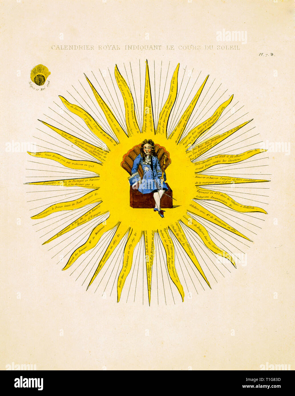 Royal calendario che mostra il percorso del Sole, Luigi XIV, colorati a mano attacco, 1706 Foto Stock