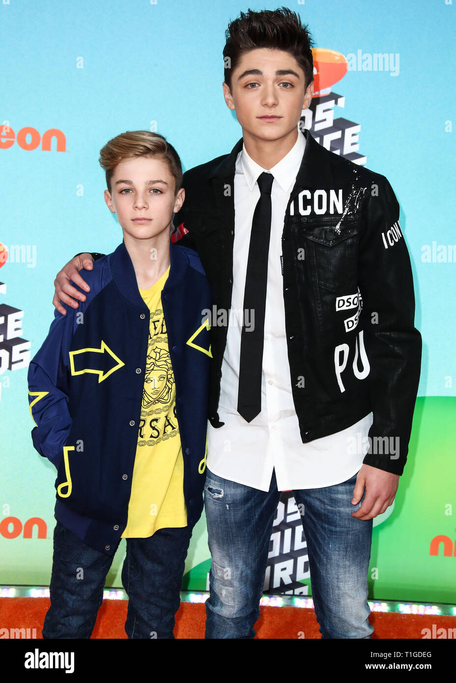 LOS ANGELES, CA, Stati Uniti d'America - 23 Marzo: Avi Angelo e Aser Angel arriva a Nickelodeon's 2019 Kids' Choice Awards tenutosi presso l'USC Galen Center su Marzo 23, 2019 a Los Angeles, California, Stati Uniti. (Foto di Xavier COLLIN/Image Press Agency) Foto Stock