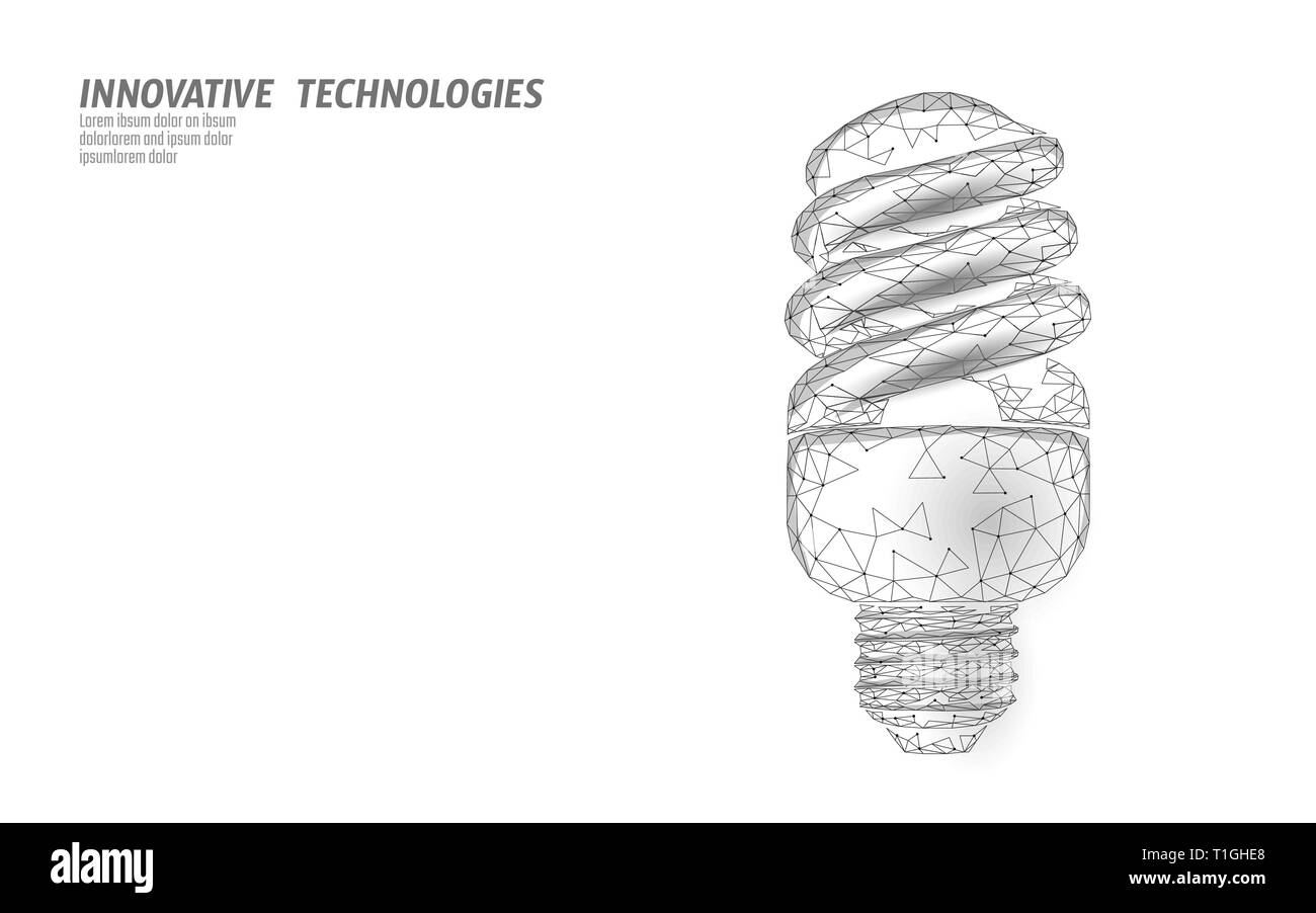 Lampada fluorescente compatta da luce a risparmio energetico. Bassa poligonale poli eco salvare ecologia ambiente energia verde concetto banner illustrazione vettoriale Illustrazione Vettoriale