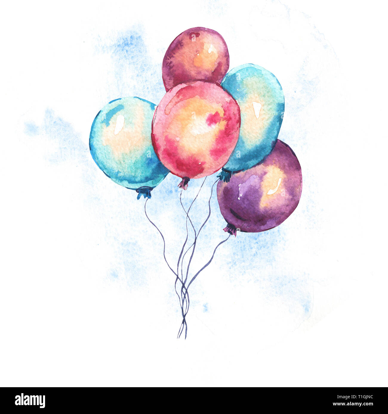 Acquerello aria colorati palloncini biglietto di auguri. Disegnata a mano  illustrazione isolati su sfondo bianco. Parte Collezione Design Foto stock  - Alamy