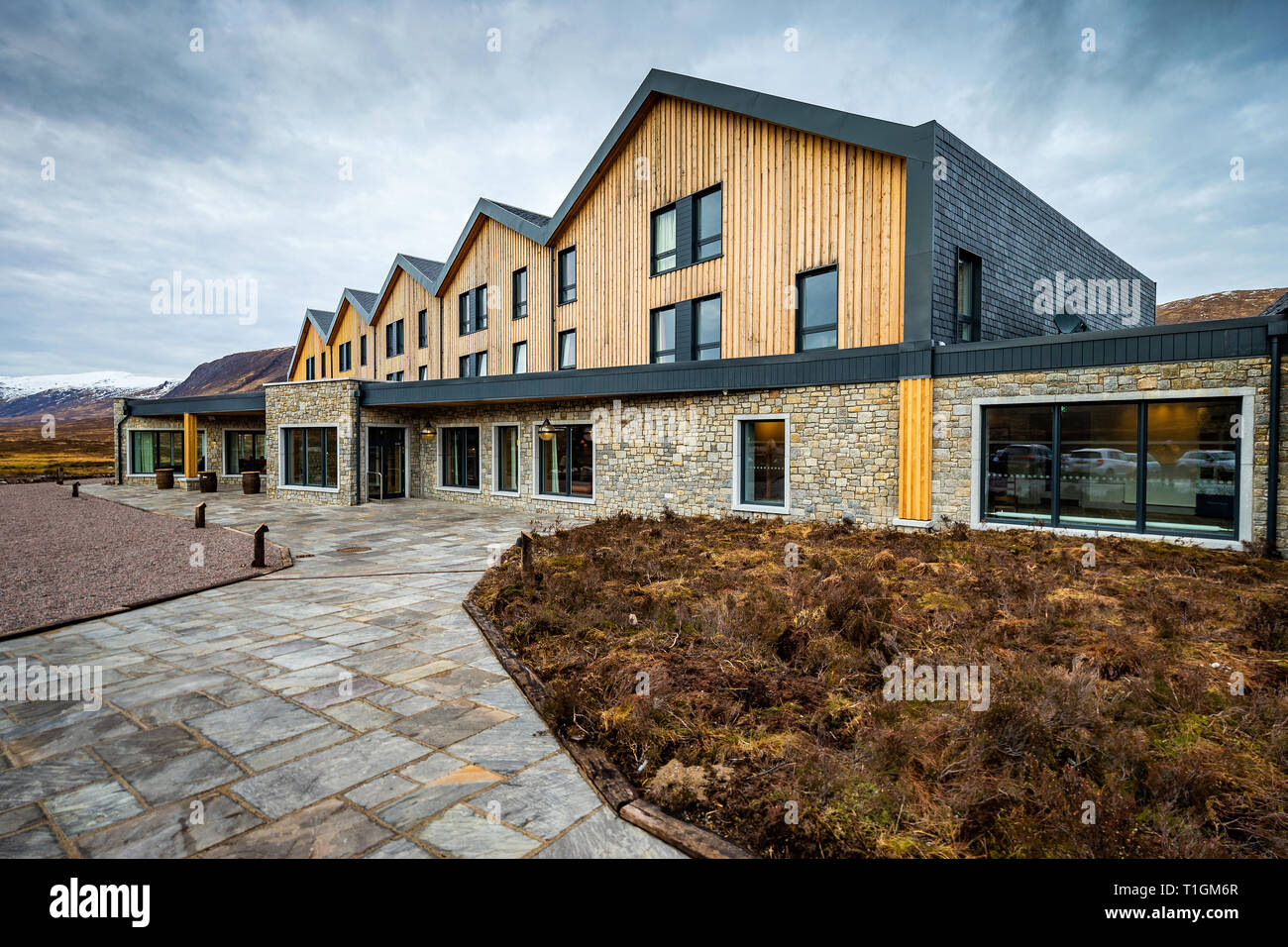 La recente ricostruzione Kingshouse Hotel in Glencoe - riaperta Febbraio 2019 Foto Stock