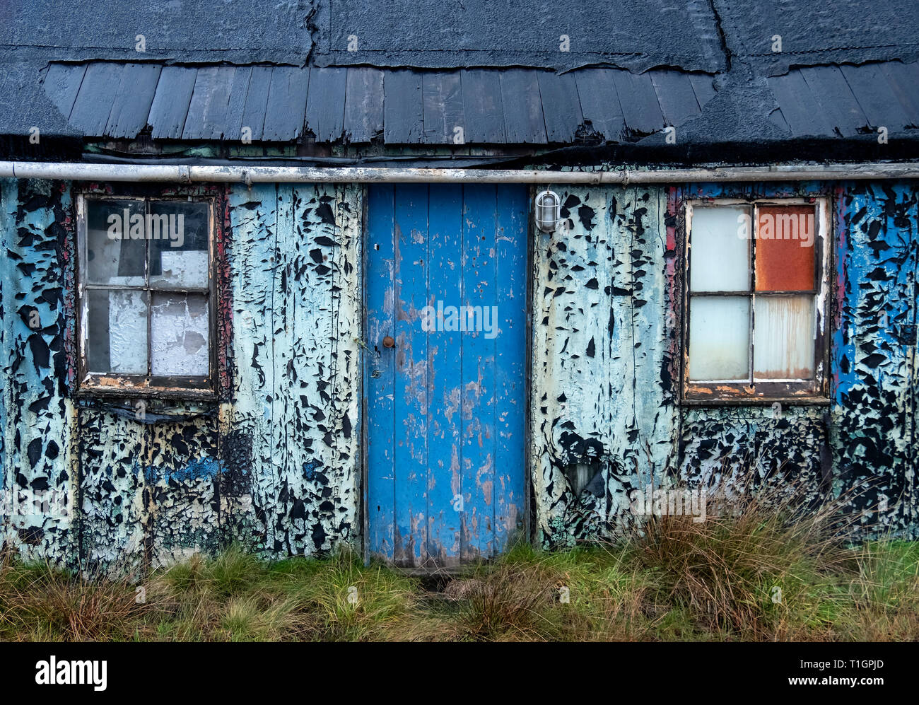 Colorato capannone a spiovente Dettaglio, vicino Oldshoremore, Sutherland, Highlands scozzesi, Scotland, Regno Unito Foto Stock