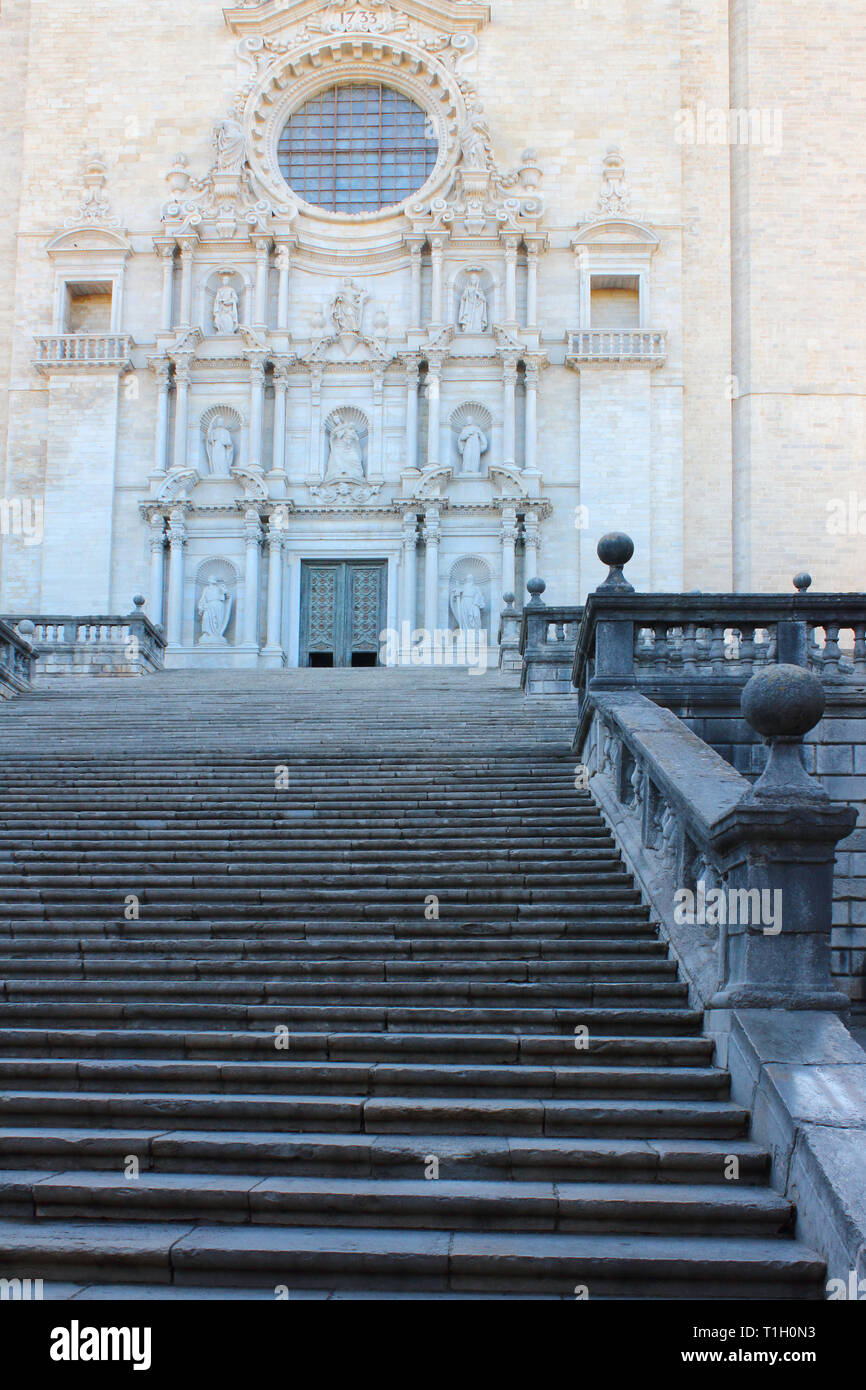 Viste e dettagli della Cattedrale di Girona esterna Foto Stock