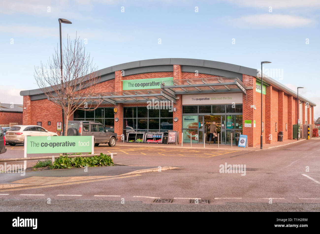 Co-operativa di supermercato in pozzetti-next-il-Mare, Norfolk. Foto Stock