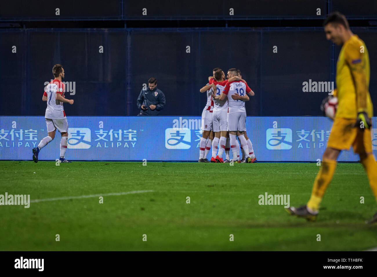 Zagabria, Croazia - 21 Marzo 2019: LA UEFA EURO 2020 turno di qualificazione. Croazia VS Azerbaigian. In azione Foto Stock