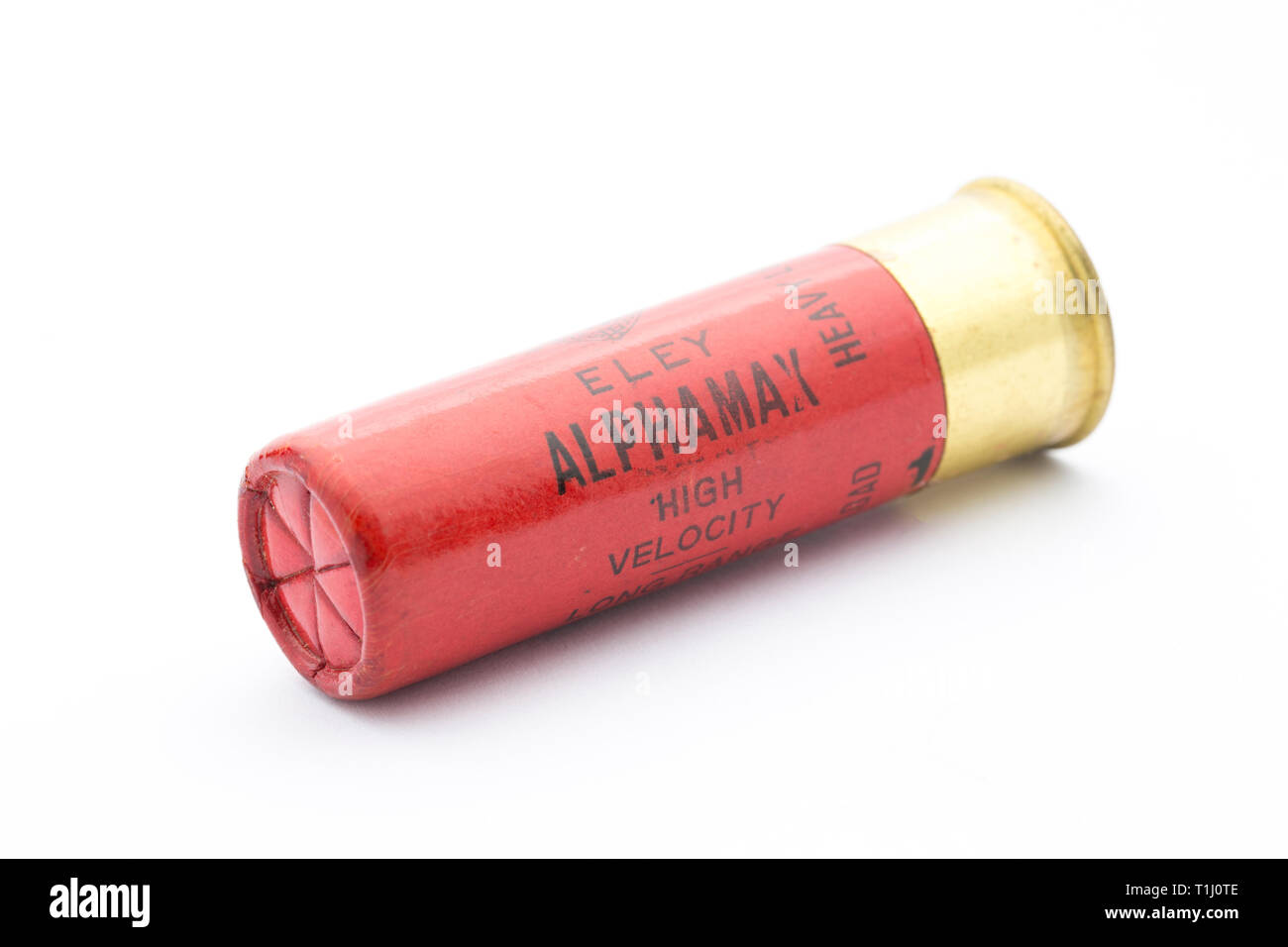 Un manometro 12, o foro, Eley Alphamax ad alta velocità della cartuccia di fucile con una chiusura aggraffato loaed con n. 1 pallini di piombo in pellet. Raccolta cartri shotgun Foto Stock