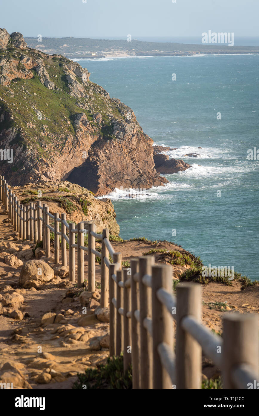 La vista a Cabo da Roca, Portogallo, il punto più occidentale del continente europeo Foto Stock