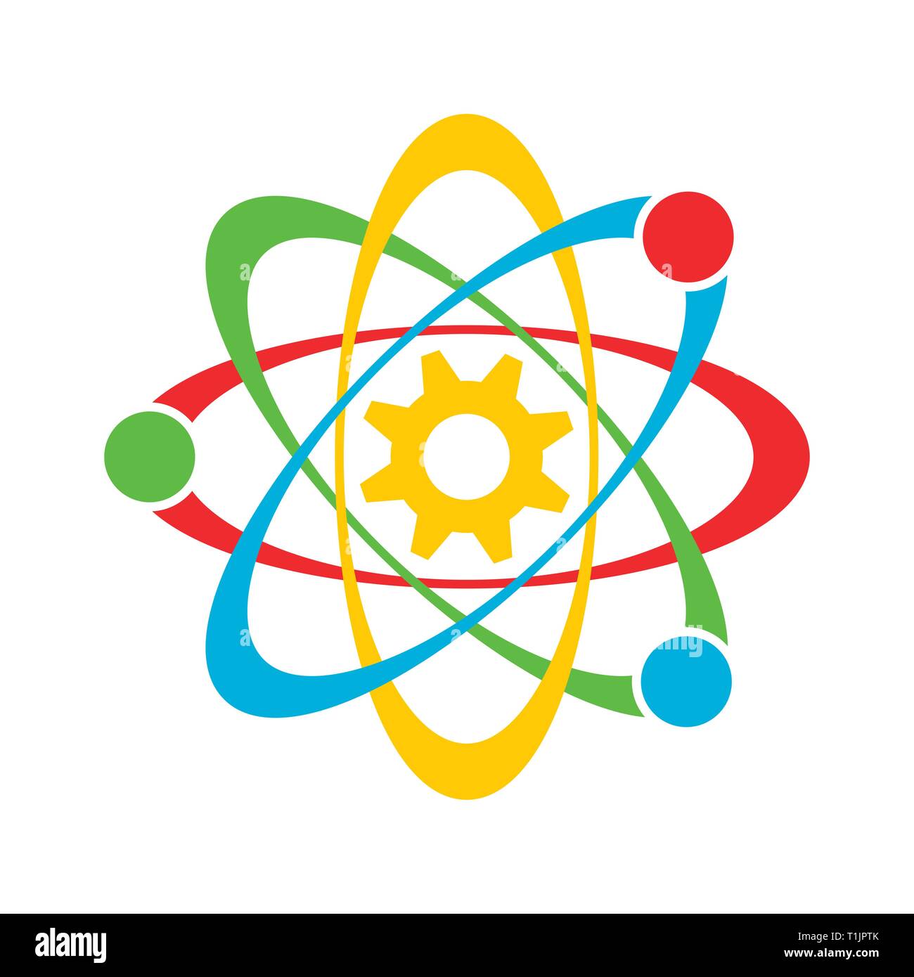 Atomic Science Engineering colorato simbolo vettore Logo grafico del modello di progettazione Illustrazione Vettoriale