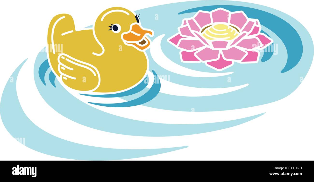 Rubber Duck e fiore di loto Illustrazione Vettoriale