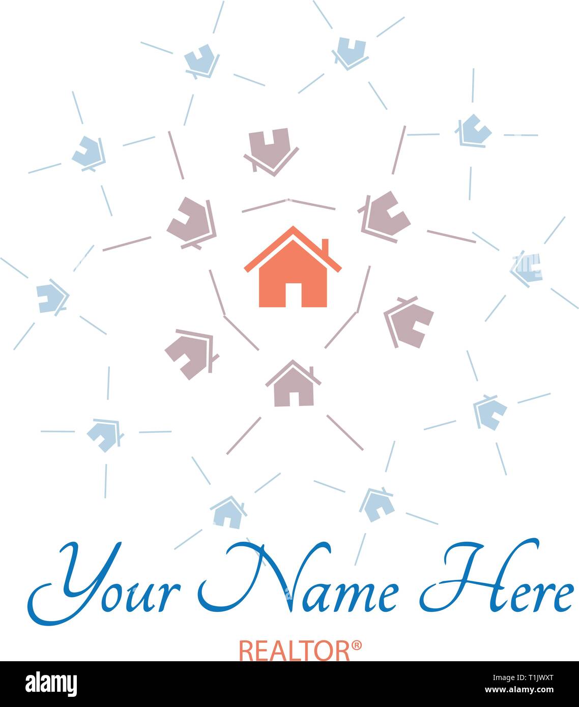 Più di vicinato casa suburbana logo stile con case più piccole che aleggia una casa grande. Illustrazione Vettoriale