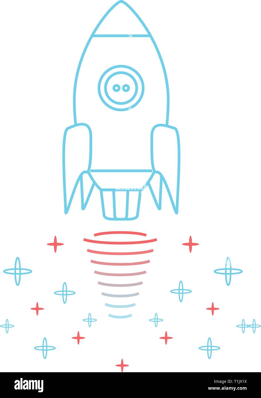 Rocket in decollo o atterraggio con un tripudio di fumo e fuoco proveniente dal motore Illustrazione Vettoriale